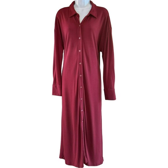Jason Wu Long Sleeve Button-Down Midi Dress Red Size Large Retro Style Comfy - Picture 2 of 6